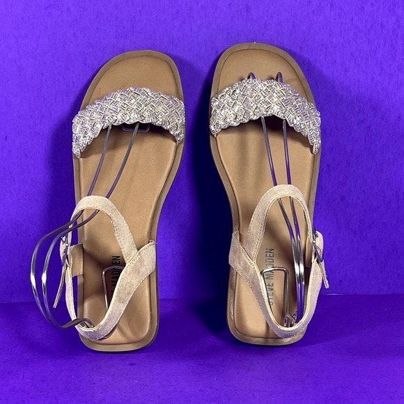 Steve Madden Girls Jnoahh Rhinestone Strappy Sandals Sparkle Open Toe Brown 4 - Picture 5 of 8